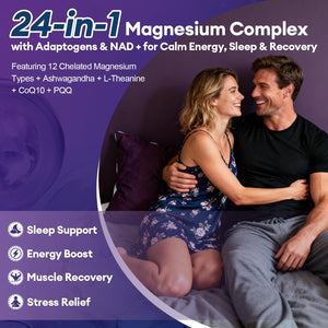 Migcopat Magnesium Complex w/Magnesium Glycinate, Malate, Citrate | 24-in-1 Magnesium Supplement w/Ashwagandha, L-Theanine & NAD+ | Supports Calm, Energy, Muscle & Sleep | Non-GMO, 120 Vegan Caps Migcopat buy supplements Au