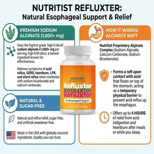 Nutritist Refluxter Sodium Alginate Capsules – Natural Acid Reflux & GERD Relief Supplement. Supports LPR, Silent Reflux, Heartburn, Indigestion