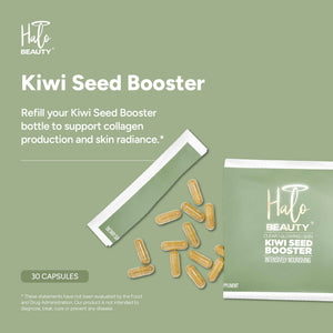 Halo Beauty Kiwi Seed Booster Skin Supplement Refill Pack | Anti-Aging Hydration & Glowing Skin Support with Kiwi Seed, Vitamin C, D3 & Zinc | Vegan Collagen Support Capsules | 1-Month Supply Halo BeautyBuy Supplements Australia