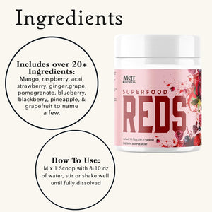 Mett Wellness Superfood REDS | 10.72 oz | With Vitamins A, C & E | Helps Maintain Nitric Oxide Levels | Supports Daily Wellness Mett WellnessΒ buy supplements Au