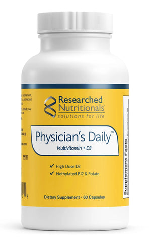 Researched Nutritionals Physician's Daily + D3 Supplement - Daily Multivitamin for Men and Women with Vitamin D3 2000iu Researched Nutritionals