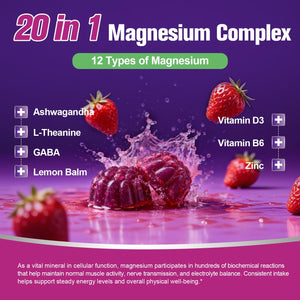 Migcopat Magnesium Complex Gummies, 20 in 1 Magnesium Gummy with Glycinate Citrate Malate Taurate - Ashwagandha, L-Theanine, D3&Zinc for Relaxation, Sleep, Muscle&Heart Support, Strawberry, 60 Cts Migcopat buy supplements Au