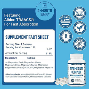 Purely Optimal Magnesium Complex - 6 Forms Magnesium Glycinate, Citrate & Malate - Sleep Support, Stress Relief, Muscles, Heart Health & Relaxation - Magnesium Supplement for Women & Men, 120 Caps Purely Optimal buy supplements Au