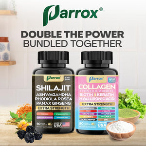 Parrox Adaptogen & Beauty Bundle – Rhodiola, Panax Ginseng, Ashwagandha, Cordyceps, Turmeric, Collagen, Biotin, Keratin, MSM, Hyaluronic Acid, Zinc, Quercetin, Vitamin C, A & E, Folate, Magnesium ParroxBuy Supplements Australia
