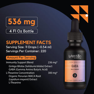 Lyfetrition GABA with L-Theanine, Ginkgo Biloba (Salisburia biloba) Extract, Organic Peruvian MACA Root (Lepidium meyenii) Extract, 118 ml, 4 FL Oz Liquid, 220 Servings, Made in USA, Quick Absorption LyfetritionΒ buy supplements Au