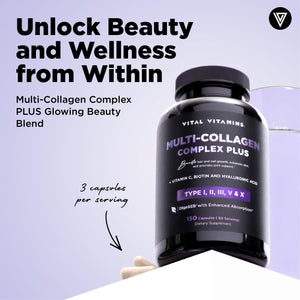 Vital Vitamins Multi Collagen Complex Plus - with Biotin, Hyaluronic Acid, Vitamin C - Type I, II, III, V, X - for Women & Men - Hair, Skin, Nails Beauty Complex - 150 Capsules Vital Vitamins buy supplements Au