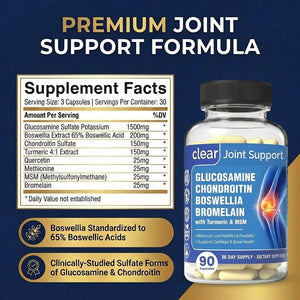 Clear Joint Support - 1500mg Glucosamine Chondroitin MSM - 8 in 1 Joint Health Supplement with Turmeric and Boswellia for Men & Women, Knee, Hip & Back Support, Made in USA, 90 Capsules Clear ProbioticsBuy Supplements Australia