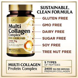 Multi Collagen Peptides for Women & Men - 2400mg per Serving - Best Hydrolyzed Collagen Complex with Type I, II, III, V, X - Hair, Skin, Nails & Joint Support Supplement - Bottled USA - 60 Capsules Hello Lovely!Β buy supplements Au