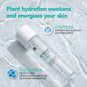 Exome Hydrating Toner, Greenery Aqua Base Starter for Glow Skin, Resveratrol Protective Barrier & 9-Peptide Complex for Elasticity & Wrinkle Care