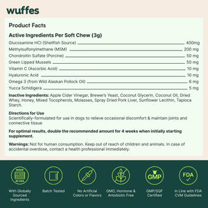 Wuffes Advanced Dog Hip and Joint Supplement with Glucosamine, Chondroitin, Omega 3, MSM, and Green Lipped Mussel, 60 Pork Flavored Chews for Small and Medium Dog Breeds WuffesBuy Supplements Australia