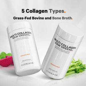 Codeage Multi Collagen Protein + Organic Raw Greens Superfood Capsules Supplement, 21 Fruits & Veggies, Grass-Fed Hydrolyzed Collagen Peptides, 5 Types All-in-One, 180 Count CodeageBuy Supplements Australia