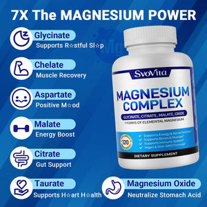 Magnesium Complex Supplement with 7 Forms of Magnesium Glycinate, Malate, Citrate & More, High Absorption for Bones, Muscle, Recovery, Energy, Vegan Non-GMO 120 Capsules Svovita buy supplements Au