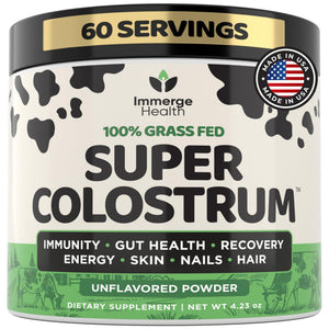 Immerge Health Super Colostrum Powder (60 Servings) β Premium Bovine Colostrum Supplement for Gut Health, Bloating & Immune Support β High IgG, 100% Grass Fed First Milking, Unflavored, Made in USA ImmergeHealth.comBuy Supplements Australia