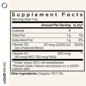 Codeage Liquid D3+K2 Vitamins USDA Organic - Vitamin D3 2000 IU, Vitamin K2 (MK4 & MK7) Liquid Drops - Immune Support - Unflavored - Organic MCT Oil - Non-GMO - 1 fl oz CodeageBuy Supplements Australia