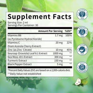 Catfit Soursop Graviola Liquid Drop β Soursop Drops for Cell Support, Antioxidant, Relaxation & Immune Boost with Sea Moss, Turmeric, Black Pepper, B6 C, Zinc, Sugar Free, Gluten Free, Vegan, 2 Fl Oz CatfitBuy Supplements Australia