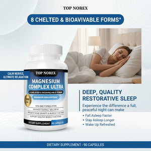Top Norex Magnesium Complex Ultra - 8 Elemental 1000mg Magnesium Blend, Easy Absorption, 90 Capsules (1) Top Norex buy supplements Au
