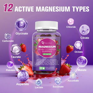 Migcopat Magnesium Complex Gummies, 20 in 1 Magnesium Gummy with Glycinate Citrate Malate Taurate - Ashwagandha, L-Theanine, D3&Zinc for Relaxation, Sleep, Muscle&Heart Support, Strawberry, 60 Cts Migcopat buy supplements Au