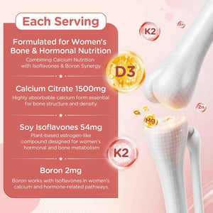 Calcium Gummies for Women β 1500mg Calcium Citrate with Vitamin D3, K2, Magnesium, Zinc, Boron & Soy Isoflavones β Calcium Supplement, Vegan, Zero Sugar, Mixed Fruit Flavors, 360 Count