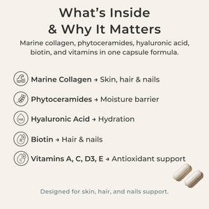 Zi-Collagen Marine Collagen Capsules for Skin, Hair & Nails Support – with Phytoceramides, Hyaluronic Acid, Biotin & Vitamins A C D3 E – 60 Capsules Zivere buy supplements Au