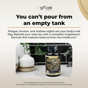 gflow vitamins Magnesium Complex Supplement - 10 Active Forms, Glycinate, Citrate, Malate, Oxide, Taurate, Aspartate, Gluconate, Ascorbate, Lactate, Carbonate, Plus More with Vitamin C B1 B2 B6 B12 gflow vitaminsย buy supplements Au