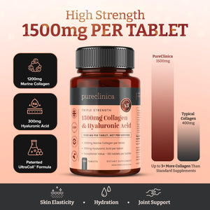 pureclinica 1500mg UltraColl Collagen (1200mg) and Hyaluronic Acid (300mg) x 180 Tablets - 6 Months Supply pureclinica buy supplements Au
