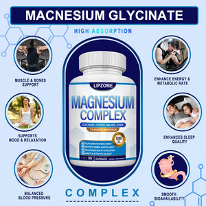 Magnesium Complex Supplement 1200mg - Advanced 7-in-1 Magnesium Blend - Glycinate, Citrate, Malate, Taurate, Oxide, Aspartate, Orotate – High Absorption Formula – Non-GMO, 90 Capsules Lipzome buy supplements Au