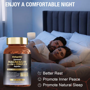 21 in 1 Liposomal 1400mg Magnesium Complex (Citrate, Glycinate, Malate etc) Capsule - 12 Active Types Magnesium with Vitamin D3, B6, B12, C, Ashwagandha & CoQ10 for Women & Men - Support Bone & Muscle Gulapelst buy supplements Au