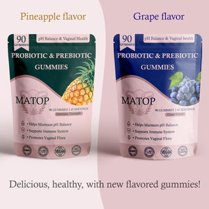 MATOP Probiotic Prebiotic pH Balance Gummies - Vaginal Health Gummies for Women Pro + Prebiotic with Pineapple Flavor, Vegan, Sugar-Free ā 90 Gummies (45 Servings) MATOPBuy Supplements Australia