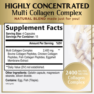 Multi Collagen Peptides for Women & Men - 2400mg per Serving - Best Hydrolyzed Collagen Complex with Type I, II, III, V, X - Hair, Skin, Nails & Joint Support Supplement - Bottled USA - 60 Capsules Hello Lovely!Β buy supplements Au