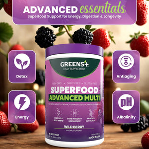 Greens+ Advanced Multi Wild Berry Superfood Powder, Organic Blend, Vegan, Non-GMO, Soy-Free, Dairy-Free, Gluten-Free, Dietary Supplement with Vitamins & Minerals, 9.4 oz Greens+ buy supplements Au