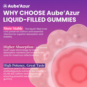 Saffron Gummies for Kids Adults 88.5mg, 15-in-1 Saffron Supplements for Kids, with B6, B12, C, D3, Magnesium Glycinate, Zinc for Nerve, Rest, Focus, Sugar Free, Vegan, Non- GMO, Peach Flavor, 60 Count Aube'AzurBuy Supplements Australia