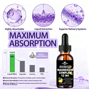 Magnesium 12 in 1 Complex 1000mg Supplement for Women & Men, High Absorption Liquid Magnesium W/Glycinate Citrate Malate Taurate Oxide Aspartate Orotate, Calm Magnesium for Sleep Muscle Heart Support GLOVVUUPΒ buy supplements Au
