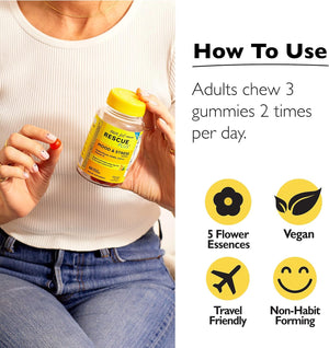 RESCUE Bach Plus Mood & Stress Support Gummies, Daytime Dietary Supplement with Passionflower, GABA, Saffron & Vitamin D, Natural Orange Flavor, Vegan & Gluten-Free, 3 Pack, 180 Count Total RESCUEBuy Supplements Australia