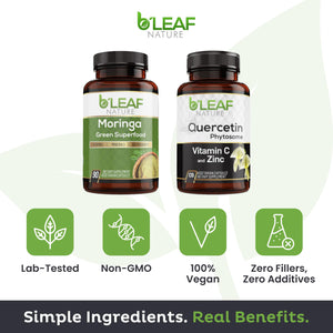 B'LEAF NATURE Moringa and Quercetin Bundle - Non-GMO, Vegan, High Absorption Capsules - 1000mg Quercetin Phytosome Blend + 1000mg Moringa - Natural Energy, Wellness and Immune Support Supplements B'LEAF NATURE buy supplements Au