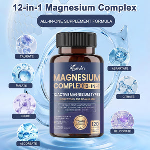 Magnesium Complex 700mg, 12 in 1 Magnesium Supplement with Glycinate, Citrate, Malate, Oxide, Taurate & Orotate, High Absorption Magnesium for Sleep, Muscle, Nerve & Heart Support, Vegan, 120 Capsules AiwevonĀ buy supplements Au