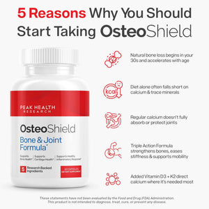 OsteoShield Peak Health Research - Bone & Joint Formula - Calcium Supplements for Women & Men with Vitamin D3, K2 & Aquamin