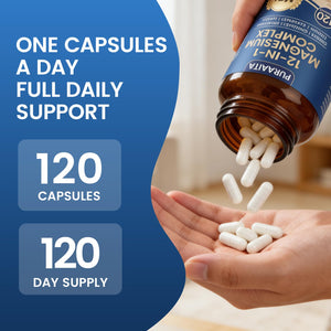 Puravita Magnesium Complex - Puravita 12 in 1 Magnesium Supplement with Glycinate, Citrate, Malate, Oxide, Taurat & More for Muscle, Nerve & Sleep Support, 120 Count PURAVITA buy supplements Au