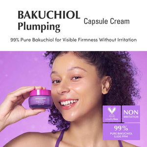 Bakuchiol Plumping Capsule Cream – Retinol Alternative Moisturizer for Firming and Pore Care with 99% Pure Bakuchiol, 5 Types of Collagen