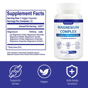 Magnesium Complex 1000mg - 7-in-1 Supplement with Glycinate, Citrate & Malate - Supports Muscle Relaxation, Sleep, Heart Health - High Absorption Capsules, 90 Count (1) CellJuvMax buy supplements Au