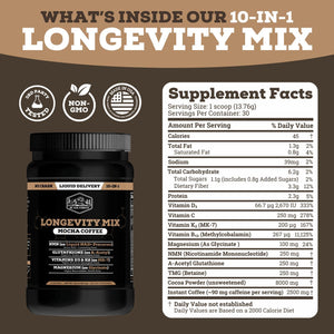 Black Forest Longevity Mix Liquid NAD+ Alternative Mocha Coffee 10-in-1 with NMN 250mg, Glutathione 250mg, TMG, Magnesium Glycinate, Vitamins D3 K2 C B12, High Polyphenol Cocoa, 30 Servings Black ForestBuy Supplements Australia