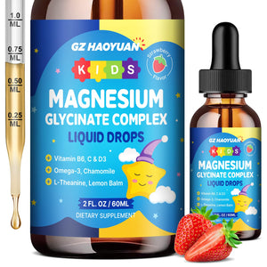 Kids Magnesium Glycinate Liquid Drops – with L-Theanine, Omega-3, Vitamins B6 & D3, Zinc & Calcium – for Sleep Support, Relaxation, Focus & Brain, Bones – Strawberry Flavor, 2 Fl Oz GZ HAOYUANBuy Supplements Australia
