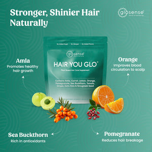 Glosense Hair You Glo – Plant-Based Biotin Supplement | Hair Growth Drink | Natural Hair Vitamins Powder with Amla, Sea Buckthorn, Gotu Kola | No Added Sugar, No Added Flavours | 30 Servings Glosense buy supplements Au