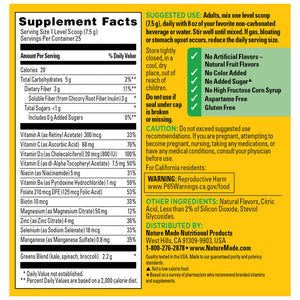 Nature Made Super Greens Powder with Prebiotic Fiber Drink Mix, Made with 1 Cup Veggies Per Serving, Fiber Supplement + Vitamins and Minerals, 25 Day Supply Nature MadeBuy Supplements Australia