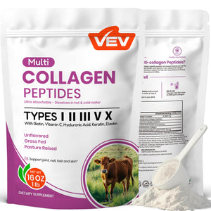 VEV Multi Collagen Peptides Powder, 16 oz (41 Servings) – Type I, II, III, V, X, Hydrolyzed Collagen, Hyaluronic Acid, Biotin, Vitamin C, Supports Skin, Unflavored, Dissolves Easily VEV buy supplements Au