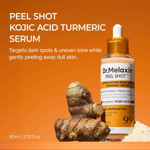 Dr. Melaxin Peel Shot Kojic Acid Turmeric Serum β Exfoliating Dark Spot Corrector with AHA/BHA & Niacinamide, Brightening & Even Tone