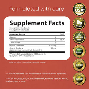 NaturaLife Labs Organic D-Mannose 1300 mg with Organic Cranberry Extract 100 mg per Serving ā 100 Capsules ā Non-GMO, Gluten-Free, Vegan NaturaLife LabsBuy Supplements Australia