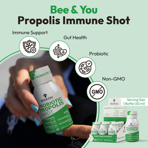 Bee and You Propolis Immune Shot, Probiotic, Vitamin C, Vitamin D3, Zinc, Ginger, Immune Support, Gut Health, Digestive Health, Bioactive 1.69 Fl. oz, 12 Pack BEE & YOU buy supplements Au