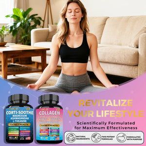JTEVEweu Shining Serenity Set, Cortisol Support with Ashwagandha, L-Theanine, Magnesium, Lions Mane, GABA, Bacopa Monnieri, Collagen Biotin, Keratin, Hyaluronic Acid, Quercetin JTEVEweu buy supplements Au