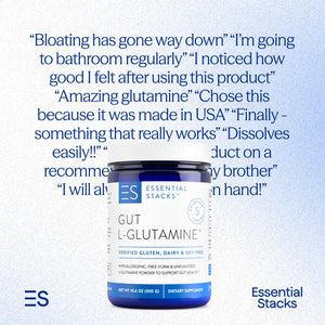 Essential Stacks Gut L-Glutamine Powder - Exclusively Made in USA - Pure L Glutamine Powder for Gut Health (60 Servings, Unflavored) Essential StacksBuy Supplements Australia