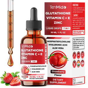 Tenmido Liposomal Glutathione Supplement - 7in1 Liquid Drops with Zinc, Vitamin C, Vitamin E, Phosphatidylcholine, Hyaluronic Acid, and Aloe Vera - Vegan, Non-GMO - 30ml 1 Fl Oz TenmidoBuy Supplements Australia